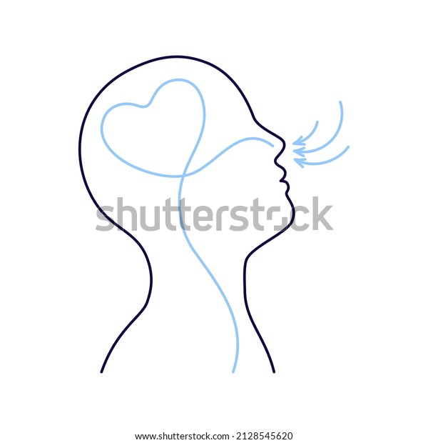 Breathing exercise, deep breath through nose\
for benefit and good work brain. Healthy yoga and relaxation.\
Vector outline\
illustration