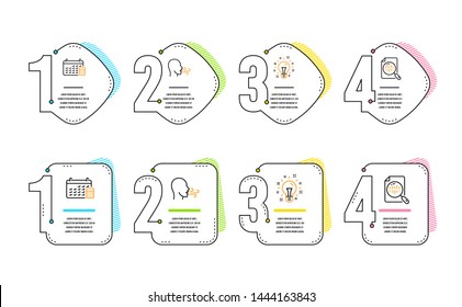 Breathing exercise, Idea and Calendar icons simple set. Analytics chart sign. Breath, Creativity, Calculator device. Report analysis. Education set. Infographic timeline. Line breathing exercise icon