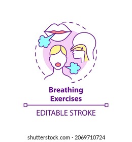 Breathing exercises concept icon. Respiratory rehabilitation abstract idea thin line illustration. Diaphragmatic and deep breathing. Vector isolated outline color drawing. Editable stroke
