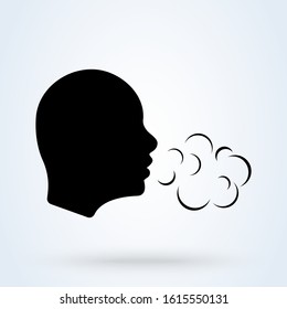 Breathing and Human head breath. Breathe illness cough.  Simple vector modern icon design illustration.