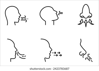 Breathing icon set. Breath difficulties sign. Respiration problems symbol. vector illustration on white background