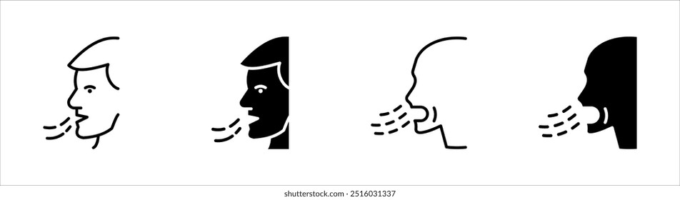 Conjunto de iconos de respiración, signo de dificultades respiratorias, símbolo de problemas de respiración. 