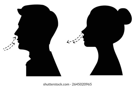 Conjunto de ícones de respiração. Silhueta de um vetor de ícone de casal, Respire o símbolo homem e mulher. Ilustração vetorial.