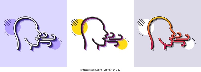 Breathing line icon. Halftone dotted pattern. Gradient icon with grain shadow. Breath difficulties sign. Respiration problems symbol. Line breathing exercise icon. Various designs. Vector