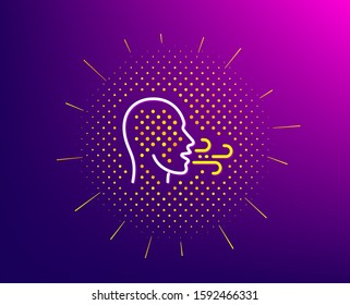 Breathing line icon. Halftone pattern. Breath difficulties sign. Respiration problems symbol. Gradient background. Breathing exercise line icon. Yellow halftone pattern. Vector