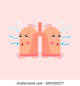 Breathing Lungs Character, Conceptual Vector Illustration With Air Flow Arrows. Respiratory System Inspiration And Expiration Process.