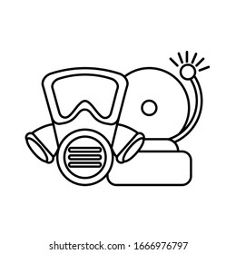 breathing mask with alarm on white background vector illustration design