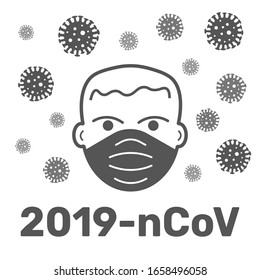 Breathing mask on face flat vector icon for apps and websites. Man in mask icon. Virus protection. Coronavirus atack icon. EPS 10