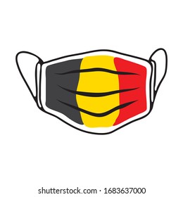 Breathing medical face mask with flag of Belgium. COVID-19 conceptual vector illustration. 2019-ncov virus. Prevent infection respiratory tract. Flat design.