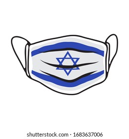 Breathing medical face mask with flag of Israel. COVID-19 conceptual vector illustration. 2019-ncov virus. Prevent infection respiratory tract. Flat design.