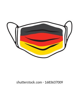 Breathing medical face mask with flag of Germany. COVID-19 conceptual vector illustration. 2019-ncov virus. Prevent infection respiratory tract. Flat design.