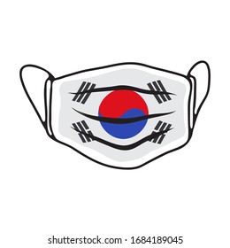 Breathing medical face mask with flag of South Corea. COVID-19 conceptual vector illustration. 2019-ncov virus. Prevent infection respiratory tract. Flat design.