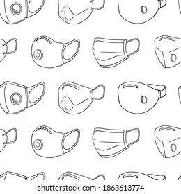 Breathing medical mask seamless pattern. Respiratory face mask texture. Protection masks background