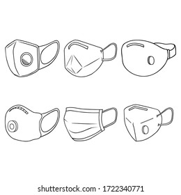 Breathing medical mask vector set. Respiratory face mask collection. Protection masks