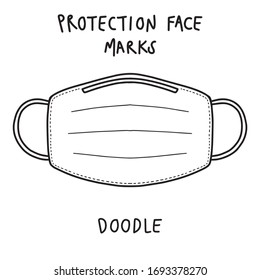 breathing medical respiratory mask. Hospital or pollution protect face masking. doodle style illustration.