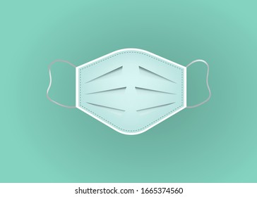 breathing medical respiratory mask or surgical mask icon. Hospital or pollution protect face masking. Vector isolated on green background 