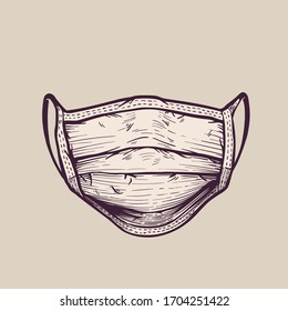 Breathing surgical protective face mask, vintage hand-drawn illustration