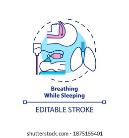 Breathing while sleeping concept icon. Respiratory anatomy. Nose and mouth. Health care. Sleep hygiene idea thin line illustration. Vector isolated outline RGB color drawing. Editable stroke