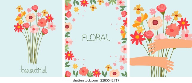 A breathtaking banner with multicolored flowers and leaves. Concept save nature. Suitable for social posters, cards, logos, banner, special occasions such as Mothers Day or Women Day