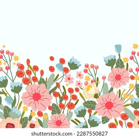 Una impresionante pancarta con flores y hojas multicolores. Concepto salvar la naturaleza. Adecuado para afiches sociales, tarjetas, logos, pancartas, ocasiones especiales como el Día de la Madre o el Día de la Mujer