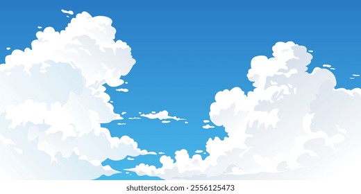 A breathtaking blue sky adorned with fluffy white clouds in soft, calming patterns. Perfect for ads, blogs, or designs needing a serene, natural touch. Ideal for travel or wellness projects.