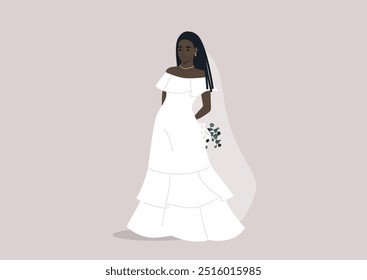 Ein atemberaubendes Flamenco-inspiriertes Hochzeitskleid mit eleganten Rüschen und einer romantischen Silhouette, perfekt zugeschnitten für eine bezaubernde Feier in einem sonnenbeleuchteten Garten