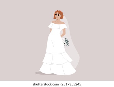 Ein atemberaubendes Flamenco-inspiriertes Hochzeitskleid mit eleganten Rüschen und einer romantischen Silhouette, perfekt zugeschnitten für eine bezaubernde Feier in einem sonnenbeleuchteten Garten