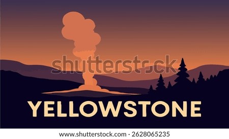 A breathtaking illustration capturing the geothermal wonders and wildlife of Yellowstone, showcasing the park's iconic geysers and vast landscapes