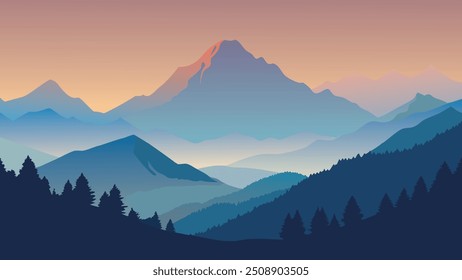 Impresionante paisaje-exhibición-montañas-Partia Ilustración vectorial plana