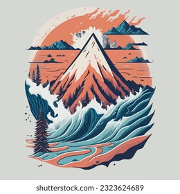 Breathtaking mountain peaks landscape in vector illustrator