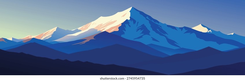 breathtaking snowy mountain range illuminated by the sun