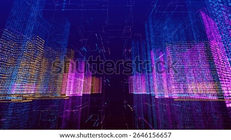 A breathtaking and stunning view of a breathtaking digital landscape filled with vibrant neon colors and surreal patterns. Futuristic digital city background. vector illustration.