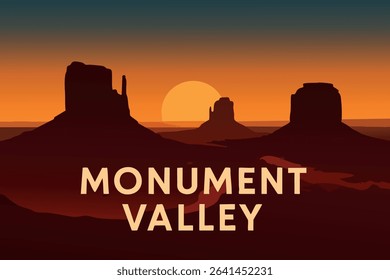 The breathtaking sunset over Monument Valley casts warm hues over the vast desert landscape, highlighting the iconic red rock formations and creating a dramatic western scene.