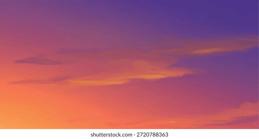 Un impresionante cielo al atardecer con un hermoso gradiente de colores de naranja cálido a púrpura profundo, con delicadas y tenues nubes dispersas por el horizonte.