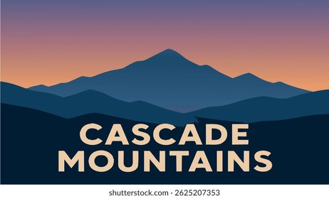 A breathtaking view of the Cascade Mountains, showcasing snow-capped peaks surrounded by dense forests and rolling hills