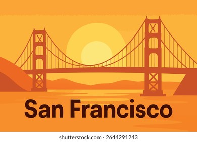 Uma vista deslumbrante da Ponte Golden Gate durante um nascer do sol sereno, com neblina rolando sobre a baía e luz matinal suave destacando a estrutura icônica e seus arredores