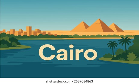 A breathtaking view of the Pyramids of Giza with the Nile River at sunset, showcasing the grandeur of Egypt’s ancient landmarks as the setting sun casts golden hues