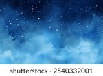 Breathtaking watercolor painting of a night sky, with countless twinkling stars. Blue hues and delicate brushstrokes serene and ethereal atmosphere vector background. Sense of cold winter air