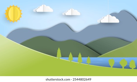 Eine atemberaubend schöne Naturlandschaft mit der Sonne, die hell inmitten von Wolken scheint