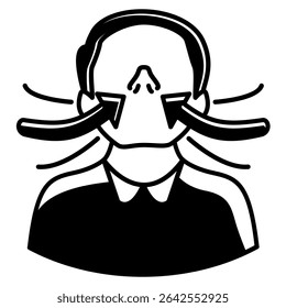 Ícone de trabalho respiratório representado pelo estilo de preenchimento preto profundo.