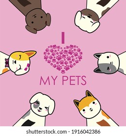 Brebes Indonesia 13 2021: National Love Your Pet, a set of cat and dog flat vector designs for Background banner