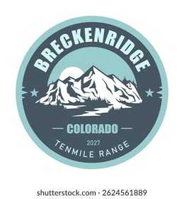 Breckenridge, Colorado emblema do resort de esqui com montanhas cobertas de neve, Tenmile range, vetor