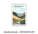 Brecon Beacons. Hand drawn, Vector illutration. Vintrage travel poster. Wall Art and Print Set for Hikers, Campers, and Stylish Living Room Decor.
