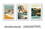 Brecon Beacons, Wales. Bridlington, Yorkshire. Burnham Market, Norfolk - Set of 3 Vintage Travel Posters. Vector illustration. High Quality Prints