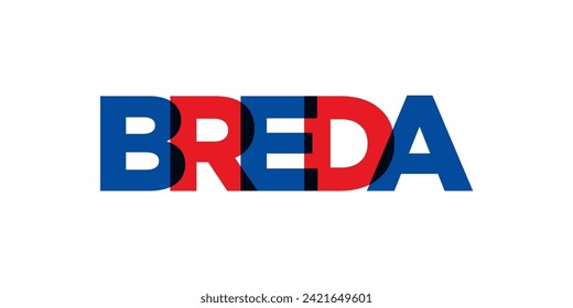 Breda in the Netherlands emblem for print and web. Design features geometric style, vector illustration with bold typography in modern font. Graphic slogan lettering isolated on white background.