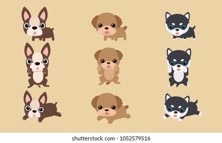 Breed character set cute puppy