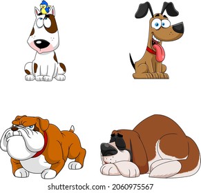 Personajes De Caricatura De Perro De Raza. Conjunto De Colección De Dibujo A Mano Del Vector Aislado En Fondo Blanco