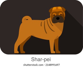 Breed dog standing on the ground, side, face forward, dog cartoon image