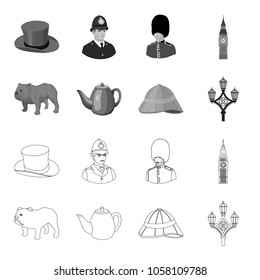 breed dog, teapot, brewer .England country set collection icons in outline,monochrome style vector symbol stock illustration web.