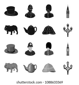 breed dog, teapot, brewer .England country set collection icons in black,monochrome style vector symbol stock illustration web.